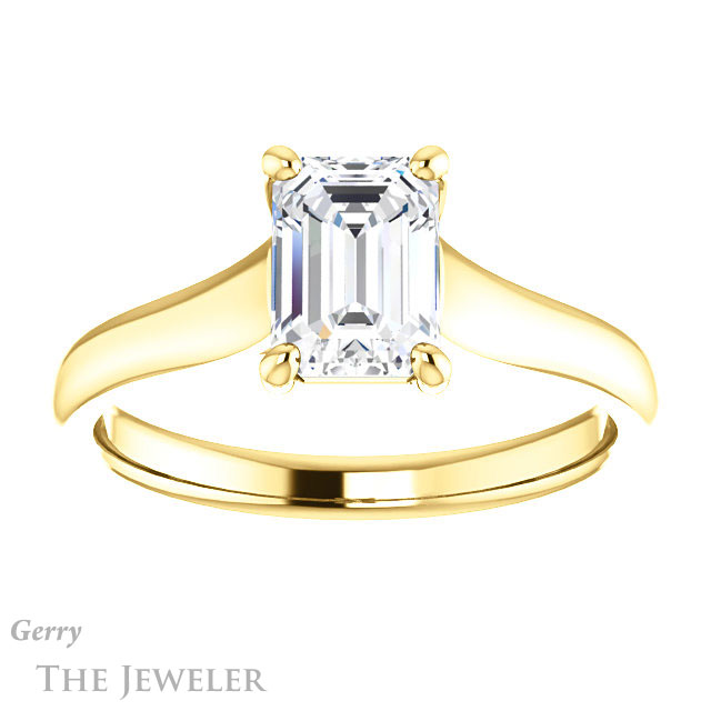 Emerald Cut Forever One Moissanite Engagement Ring #GTJ947-emerald-fb-y 1 Emerald Cut Forever Brilliant Moissanite Engagement Ring #GTJ947-emerald-fb-y