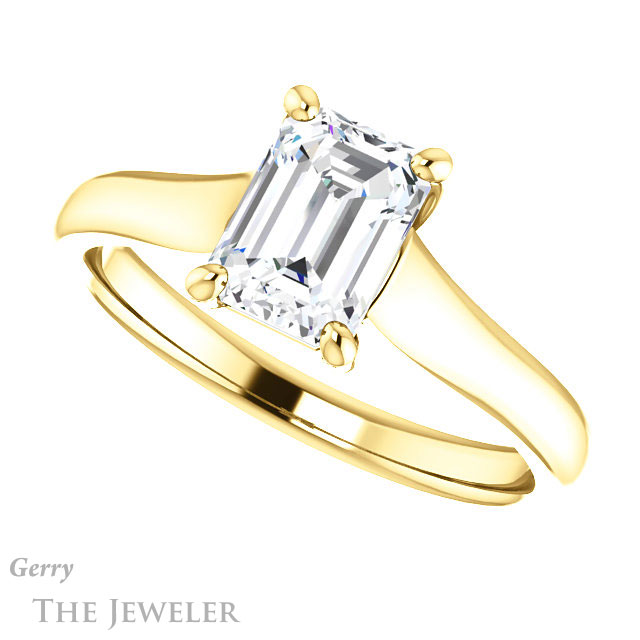 Emerald Cut Forever One Moissanite Engagement Ring #GTJ947-emerald-fb-y 5 Emerald Cut Forever Brilliant Moissanite Engagement Ring #GTJ947-emerald-fb-y