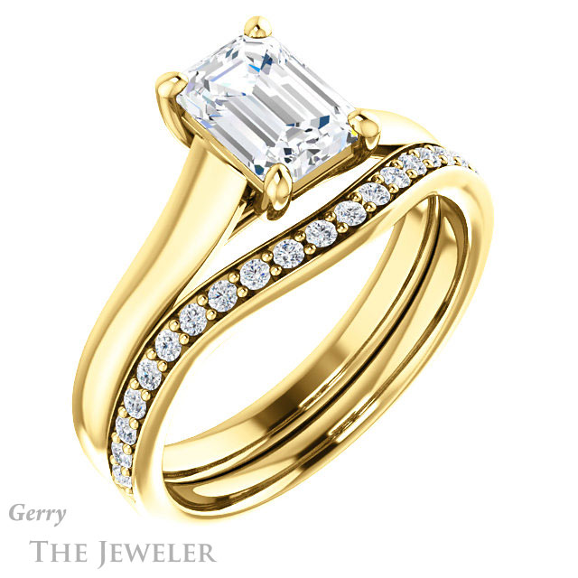 Emerald Cut Forever One Moissanite Engagement Ring #GTJ947-emerald-fb-y 6 Emerald Cut Forever Brilliant Moissanite Engagement Ring #GTJ947-emerald-fb-y