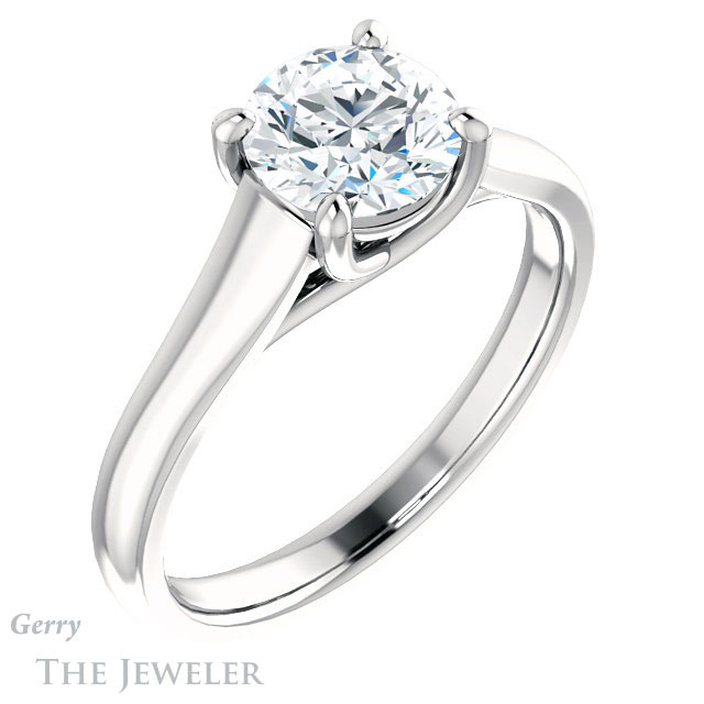 Round Cut Forever One Moissanite Engagement Ring #GTJ947-round-fo-w