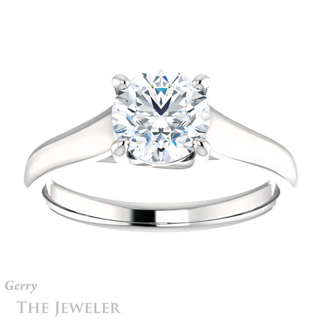 Round Cut Forever One Moissanite Engagement Ring #GTJ947-round-fo-w