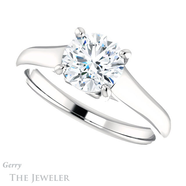Round Cut Forever One Moissanite Engagement Ring #GTJ947-round-fo-w