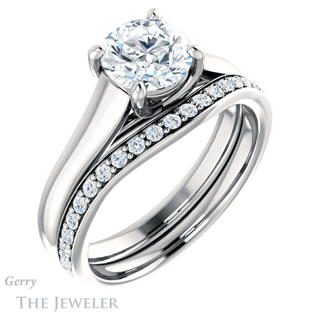 Round Cut Forever One Moissanite Engagement Ring #GTJ947-round-fo-w