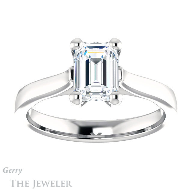 Emerald Cut Forever One Moissanite Engagement Ring #GTJ948-emerald-fb-w 1 Emerald Cut Forever Brilliant Moissanite Engagement Ring #GTJ948-emerald-fb-w