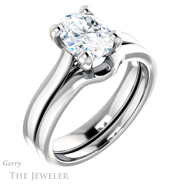 Oval Shaped Forever One Moissanite Engagement Ring #GTJ948-oval-fo-w 6 Oval Shaped Forever One Moissanite Engagement Ring #GTJ948-oval-fo-w