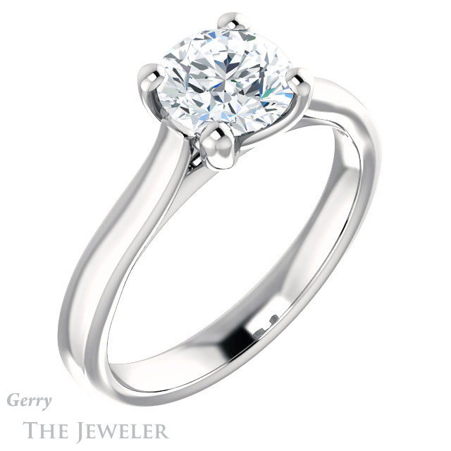 Round Cut Forever One Moissanite Engagement Ring #GTJ948-round-fo-w