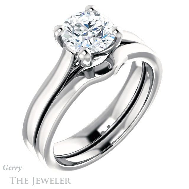 Round Cut Forever One Moissanite Engagement Ring #GTJ948-round-fo-w