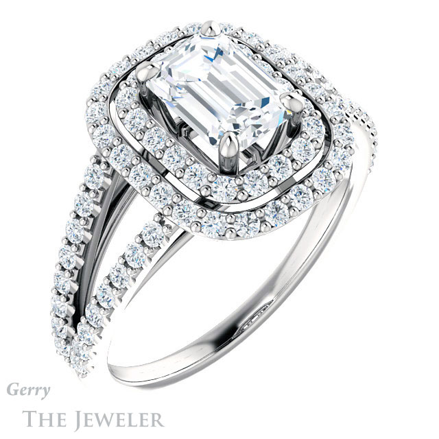 Emerald Cut Forever One Moissanite Engagement Ring #GTJ949-emerald-fb-w 4 Emerald Cut Forever Brilliant Moissanite Engagement Ring #GTJ949-emerald-fb-w