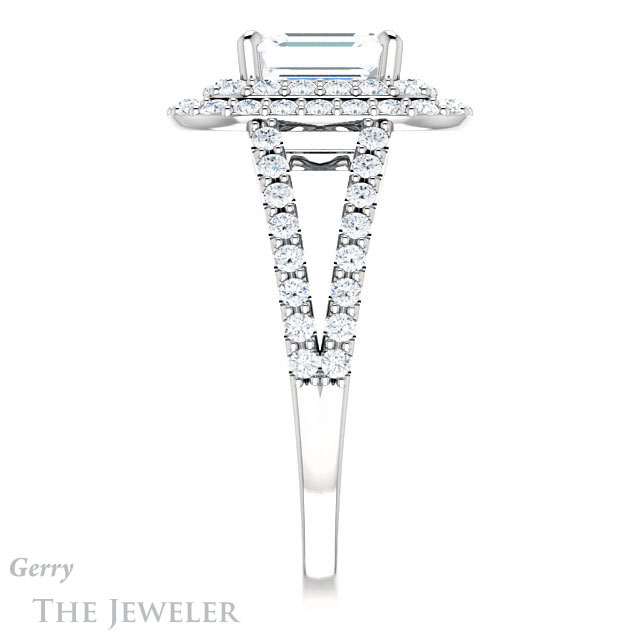 Emerald Cut Forever One Moissanite Engagement Ring #GTJ949-emerald-fb-w 3 Emerald Cut Forever Brilliant Moissanite Engagement Ring #GTJ949-emerald-fb-w