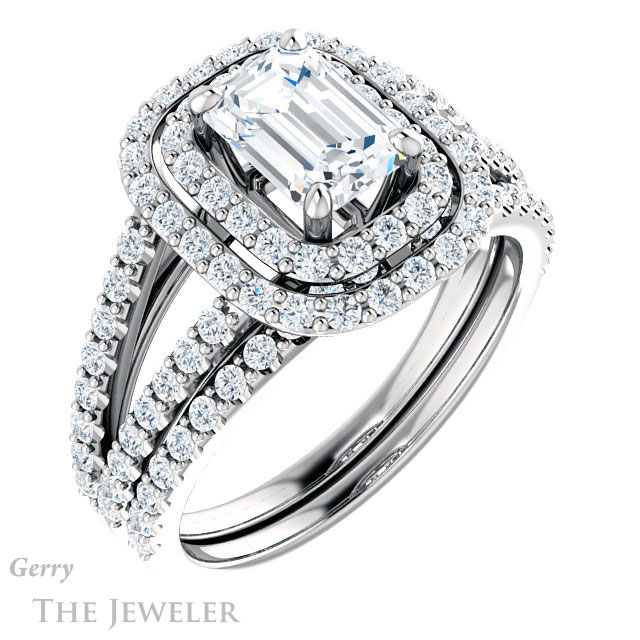 Emerald Cut Forever One Moissanite Engagement Ring #GTJ949-emerald-fb-w 6 Emerald Cut Forever Brilliant Moissanite Engagement Ring #GTJ949-emerald-fb-w