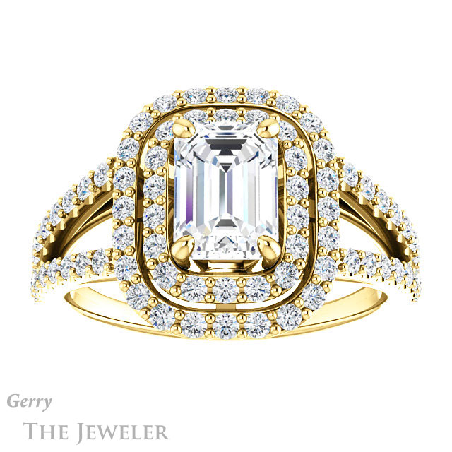 Emerald Cut Forever Brilliant Moissanite Engagement Ring #GTJ949-emerald-fb-y