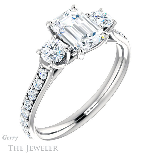 Emerald Cut Forever Brilliant Moissanite Engagement Ring #GTJ950-emerald-fb-w