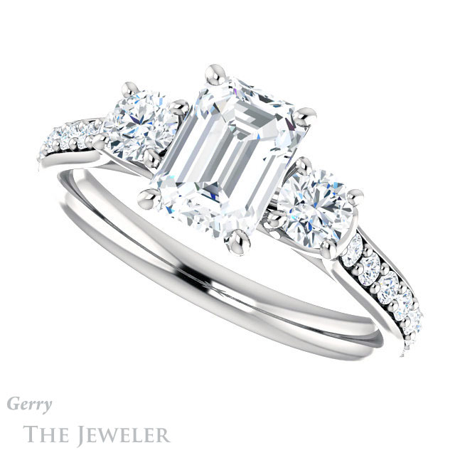 Emerald Cut Forever Brilliant Moissanite Engagement Ring #GTJ950-emerald-fb-w