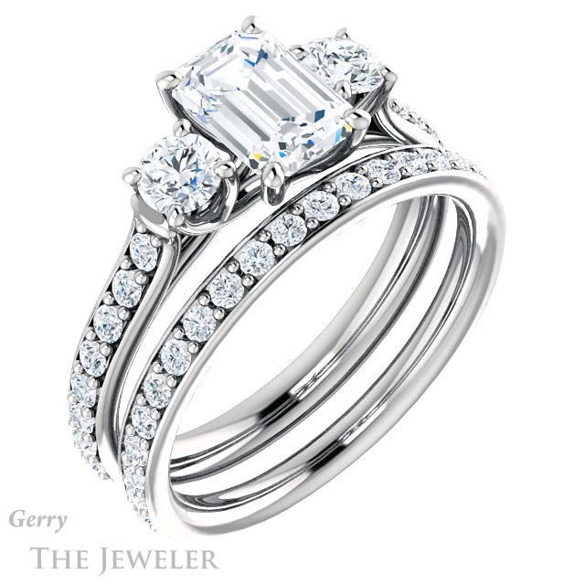 Emerald Cut Forever Brilliant Moissanite Engagement Ring #GTJ950-emerald-fb-w