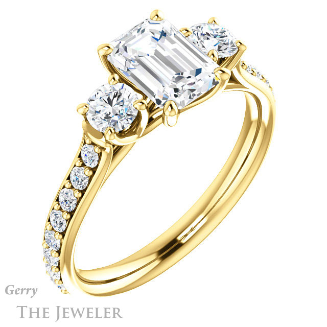 Emerald Cut Forever Brilliant Moissanite Engagement Ring #GTJ950-emerald-fb-y