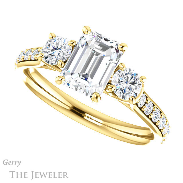 Emerald Cut Forever Brilliant Moissanite Engagement Ring #GTJ950-emerald-fb-y