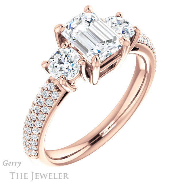 Emerald Cut Forever One Moissanite Engagement Ring #GTJ951-emerald-fb-r 4 Emerald Cut Forever Brilliant Moissanite Engagement Ring #GTJ951-emerald-fb-r