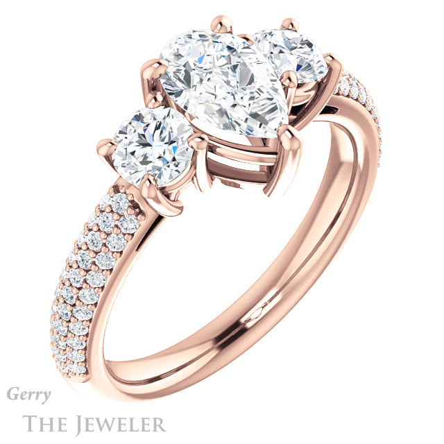 Pear Shaped Forever One Moissanite Engagement Ring #GTJ951-pear-fb-r 4 Pear Shaped Forever Brilliant Moissanite Engagement Ring #GTJ951-pear-fb-r