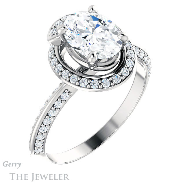 Oval Shaped Forever One Moissanite Engagement Ring #GTJ954-oval-fo-w | Gerry The Jeweler Oval Shaped Forever One Moissanite Engagement Ring #GTJ954-oval-fo-w