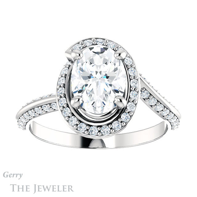 Oval Shaped Forever One Moissanite Engagement Ring #GTJ954-oval-fo-w | Gerry The Jeweler Oval Shaped Forever One Moissanite Engagement Ring #GTJ954-oval-fo-w