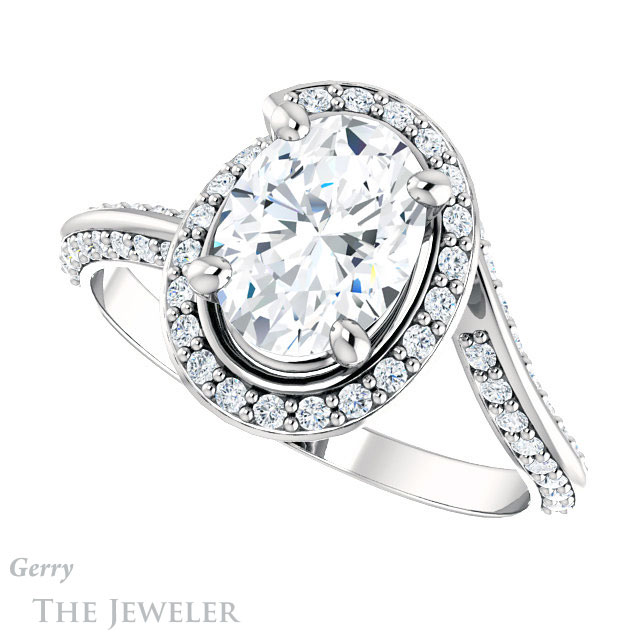 Oval Shaped Forever One Moissanite Engagement Ring #GTJ954-oval-fo-w | Gerry The Jeweler Oval Shaped Forever One Moissanite Engagement Ring #GTJ954-oval-fo-w