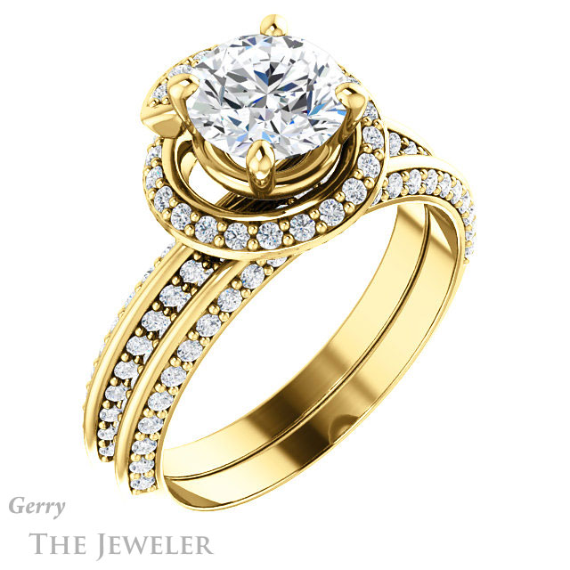 Round Cut Forever One Moissanite Engagement Ring #GTJ954-round-fo-y | Gerry The Jeweler Round Cut Forever One Moissanite Engagement Ring #GTJ954-round-fo-y