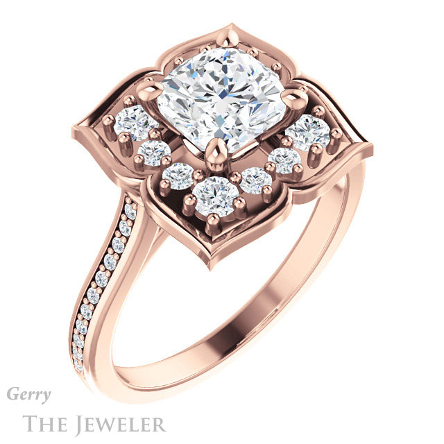 Cushion Cut Forever One Moissanite Engagement Ring #GTJ955-cushion-fo-r | Gerry The Jeweler Cushion Cut Forever One Moissanite Engagement Ring #GTJ955-cushion-fo-r