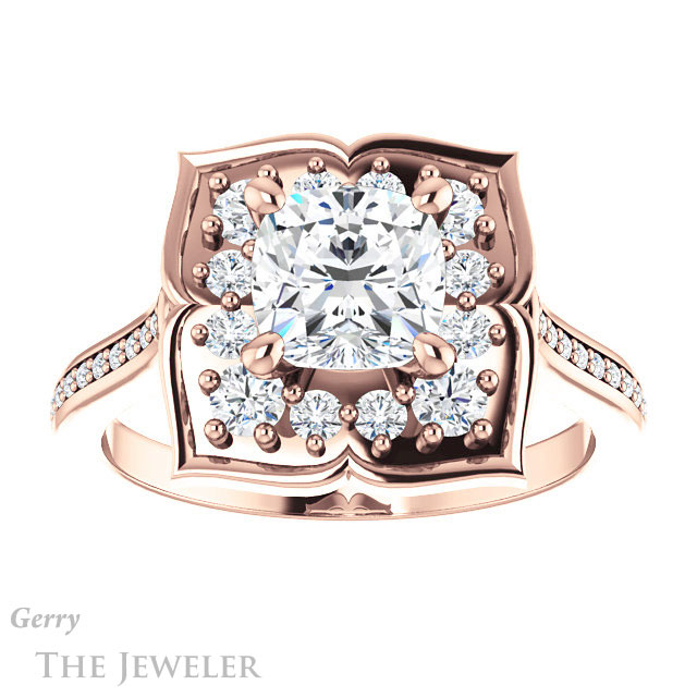 Cushion Cut Forever One Moissanite Engagement Ring #GTJ955-cushion-fo-r | Gerry The Jeweler Cushion Cut Forever One Moissanite Engagement Ring #GTJ955-cushion-fo-r