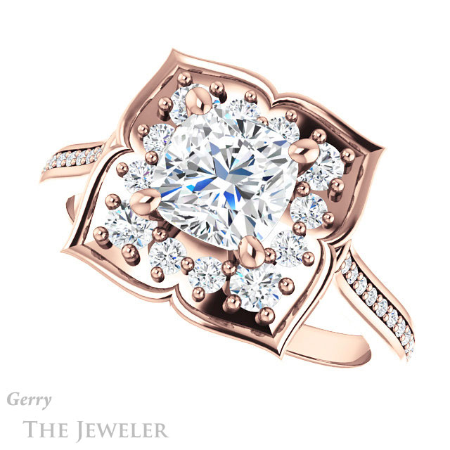Cushion Cut Forever One Moissanite Engagement Ring #GTJ955-cushion-fo-r | Gerry The Jeweler Cushion Cut Forever One Moissanite Engagement Ring #GTJ955-cushion-fo-r