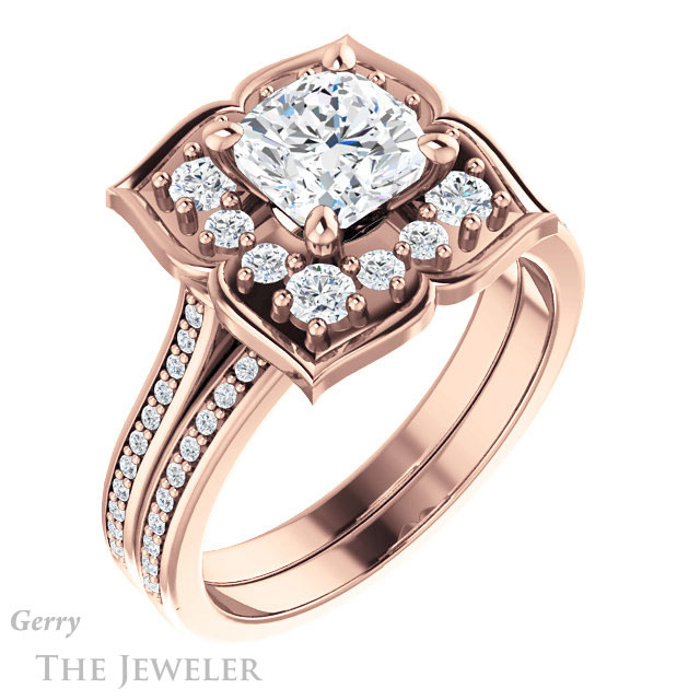 Cushion Cut Forever One Moissanite Engagement Ring #GTJ955-cushion-fo-r | Gerry The Jeweler Cushion Cut Forever One Moissanite Engagement Ring #GTJ955-cushion-fo-r