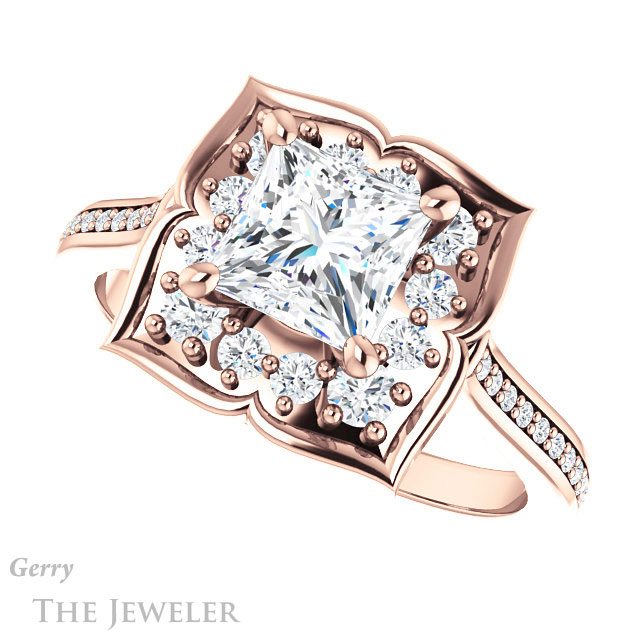 Princess Cut Forever One Moissanite Engagement Ring #GTJ955-square-fo-r | Gerry The Jeweler Princess Cut Forever One Moissanite Engagement Ring #GTJ955-square-fo-r