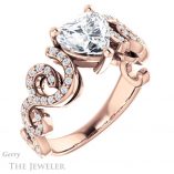 Heart Shaped Forever One Moissanite Engagement Ring #GTJ956-heart-fb-r 4 Heart Shaped Forever Brilliant Moissanite Engagement Ring #GTJ956-heart-fb-r