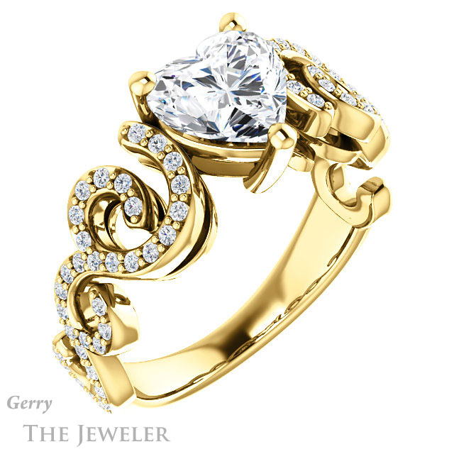 Heart Shaped Forever Brilliant Moissanite Engagement Ring #GTJ956-heart-fb-y