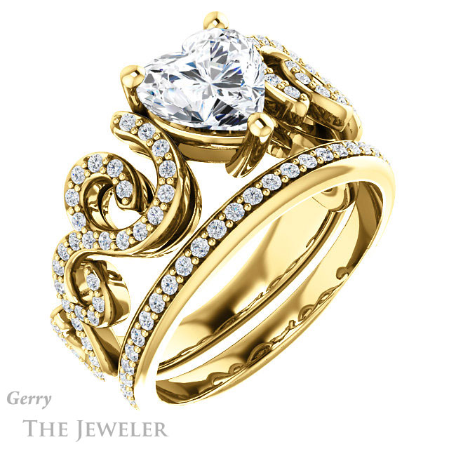 Heart Shaped Forever Brilliant Moissanite Engagement Ring #GTJ956-heart-fb-y