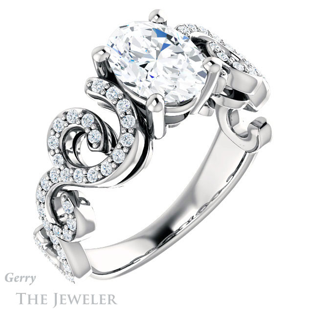 Oval Shaped Forever One Moissanite Engagement Ring #GTJ956-oval-fo-w 4 Oval Shaped Forever One Moissanite Engagement Ring #GTJ956-oval-fo-w