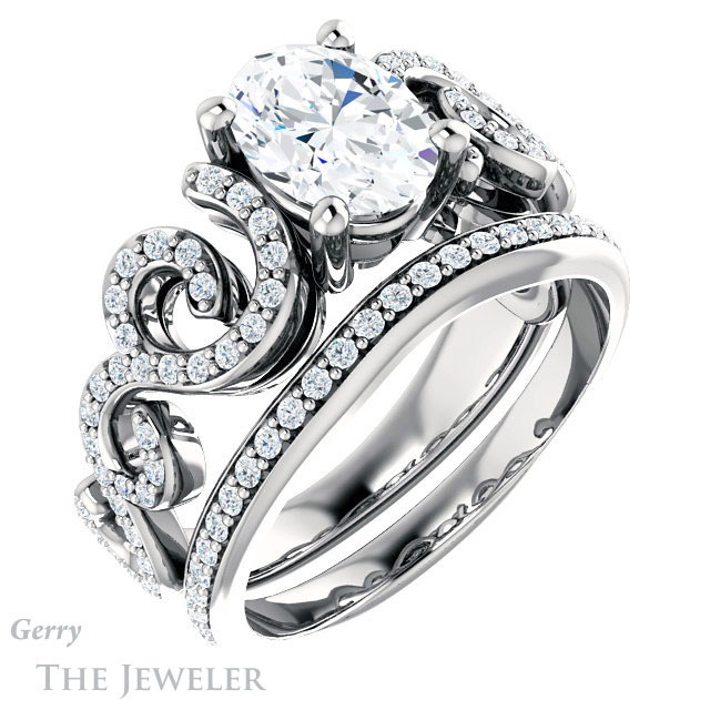 Oval Shaped Forever One Moissanite Engagement Ring #GTJ956-oval-fo-w 6 Oval Shaped Forever One Moissanite Engagement Ring #GTJ956-oval-fo-w