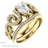 Pear Shaped Forever One Moissanite Engagement Ring #GTJ956-pear-fb-y 6 Pear Shaped Forever Brilliant Moissanite Engagement Ring #GTJ956-pear-fb-y
