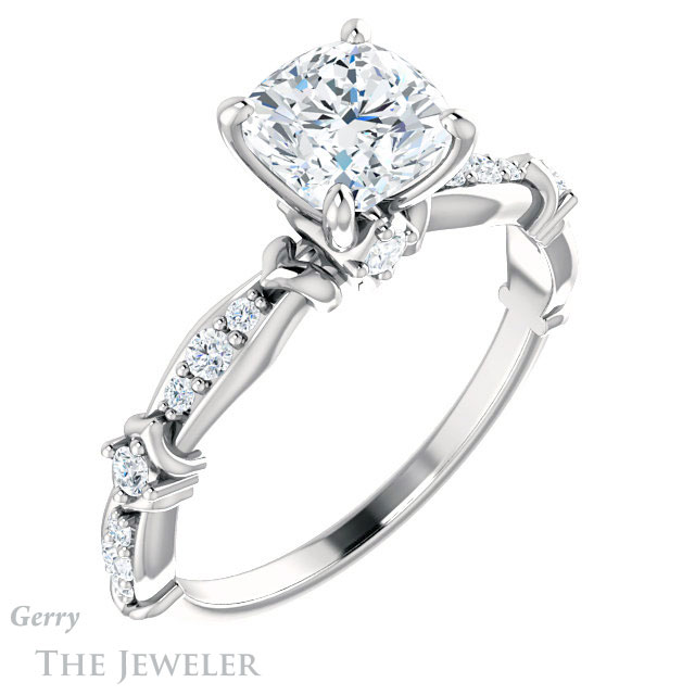 Cushion Cut Forever One Moissanite Engagement Ring #GTJ957-cushion-fo-w