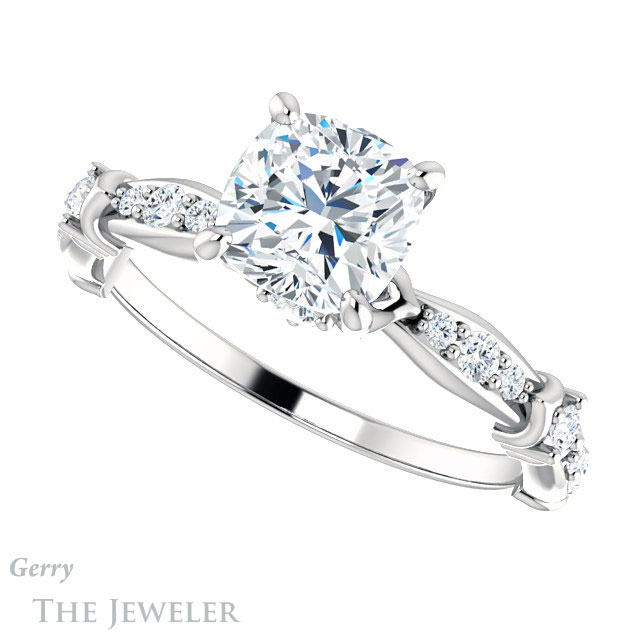Cushion Cut Forever One Moissanite Engagement Ring #GTJ957-cushion-fo-w