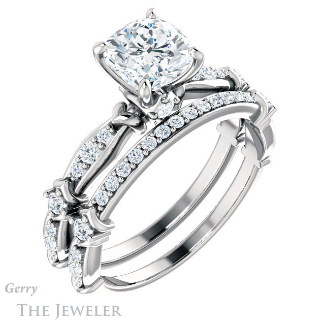 Cushion Cut Forever One Moissanite Engagement Ring #GTJ957-cushion-fo-w