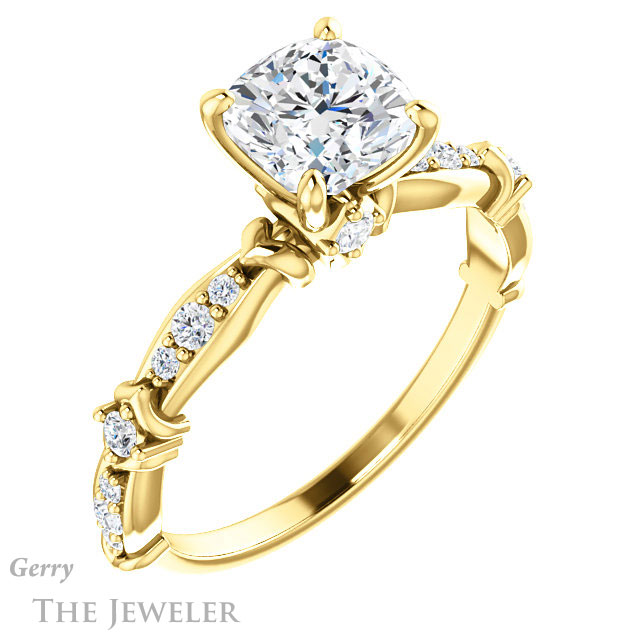 Cushion Cut Forever One Moissanite Engagement Ring #GTJ957-cushion-fo-y 4 Cushion Cut Forever One Moissanite Engagement Ring #GTJ957-cushion-fo-y