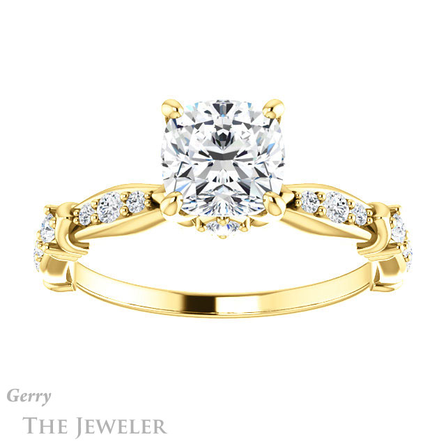 Cushion Cut Forever One Moissanite Engagement Ring #GTJ957-cushion-fo-y 1 Cushion Cut Forever One Moissanite Engagement Ring #GTJ957-cushion-fo-y