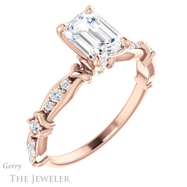Emerald Cut Forever One Moissanite Engagement Ring #GTJ957-emerald-fb-r 4 Emerald Cut Forever Brilliant Moissanite Engagement Ring #GTJ957-emerald-fb-r