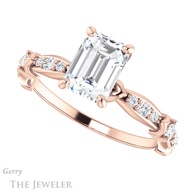 Emerald Cut Forever One Moissanite Engagement Ring #GTJ957-emerald-fb-r 5 Emerald Cut Forever Brilliant Moissanite Engagement Ring #GTJ957-emerald-fb-r