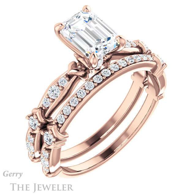 Emerald Cut Forever One Moissanite Engagement Ring #GTJ957-emerald-fb-r 6 Emerald Cut Forever Brilliant Moissanite Engagement Ring #GTJ957-emerald-fb-r