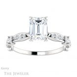 Emerald Cut Forever One Moissanite Engagement Ring #GTJ957-emerald-fb-w 1 Emerald Cut Forever Brilliant Moissanite Engagement Ring #GTJ957-emerald-fb-w