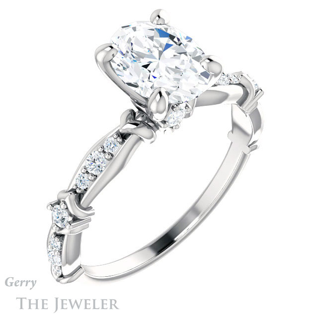 Oval Shaped Forever One Moissanite Engagement Ring #GTJ957-oval-fo-w 4 Oval Shaped Forever One Moissanite Engagement Ring #GTJ957-oval-fo-w