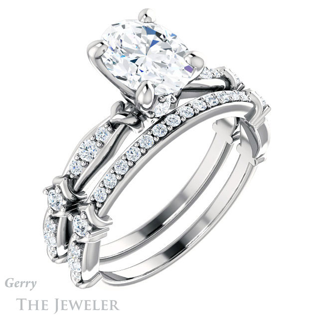 Oval Shaped Forever One Moissanite Engagement Ring #GTJ957-oval-fo-w 6 Oval Shaped Forever One Moissanite Engagement Ring #GTJ957-oval-fo-w