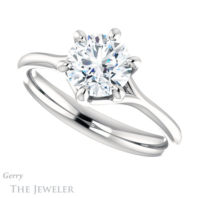 Round Cut Forever One Moissanite Engagement Ring #GTJ962-round-fo-w 5 Round Cut Forever One Moissanite Engagement Ring #GTJ962-round-fo-w