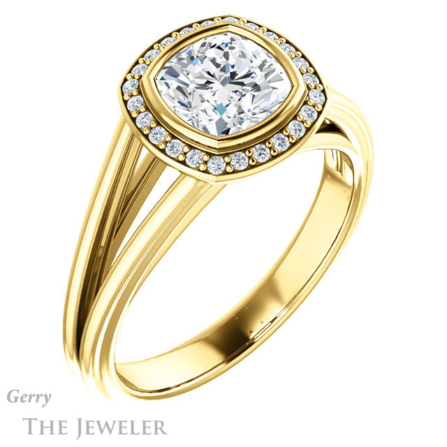 Cushion Cut Forever One Moissanite Engagement Ring #GTJ964-cushion-fo-y 4 Cushion Cut Forever One Moissanite Engagement Ring #GTJ964-cushion-fo-y